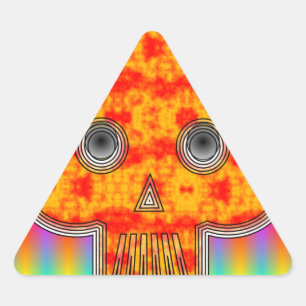 Colorful Robot Skull On Rainbow Background Triangle Sticker