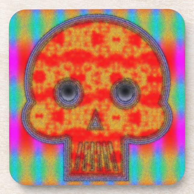 Colorful Robot Skull Painting Beverage Coaster (Front)