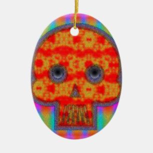 Colorful Robot Skull Painting Ceramic Ornament