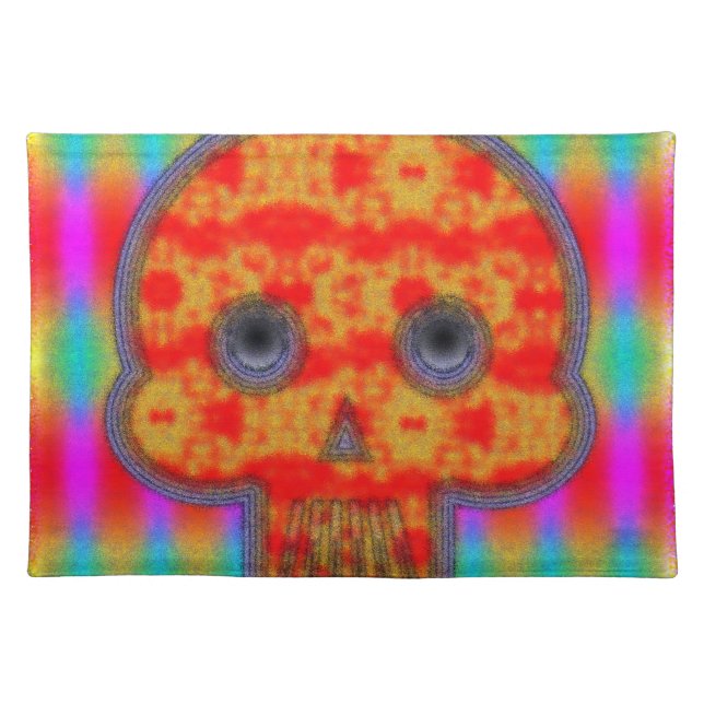 Colorful Robot Skull Painting Cloth Placemat (Front)