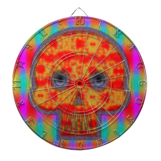 Colorful Robot Skull Painting Dartboard With Darts (Front)