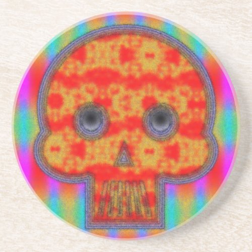Colorful Robot Skull Painting Drink Coaster