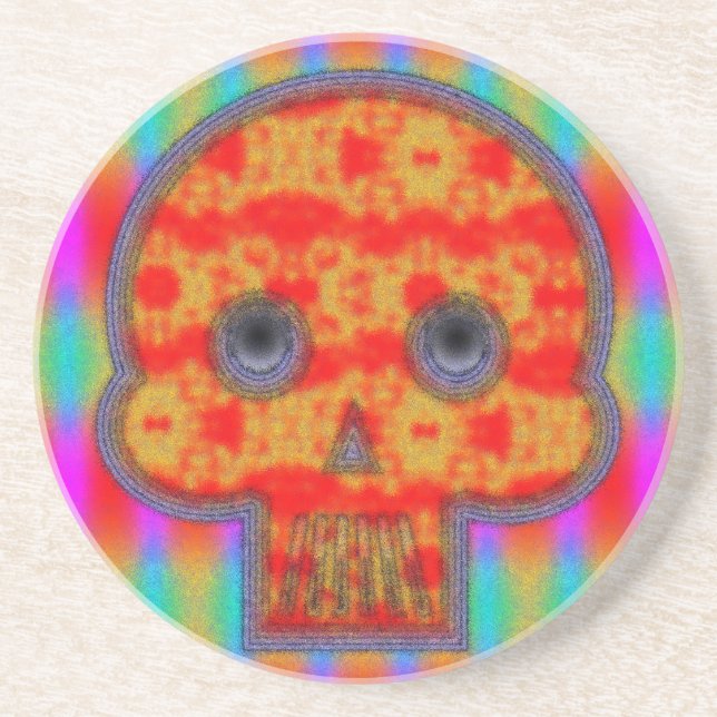 Colorful Robot Skull Painting Drink Coaster (Front)