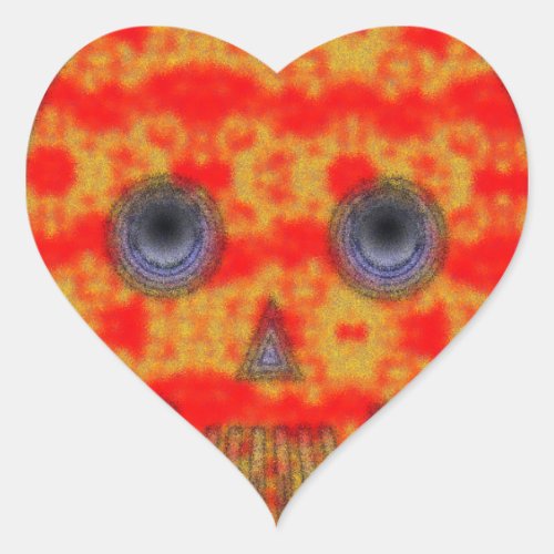 Colorful Robot Skull Painting Heart Sticker