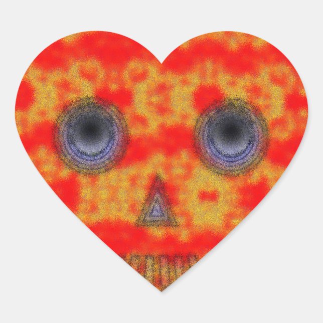 Colorful Robot Skull Painting Heart Sticker (Front)