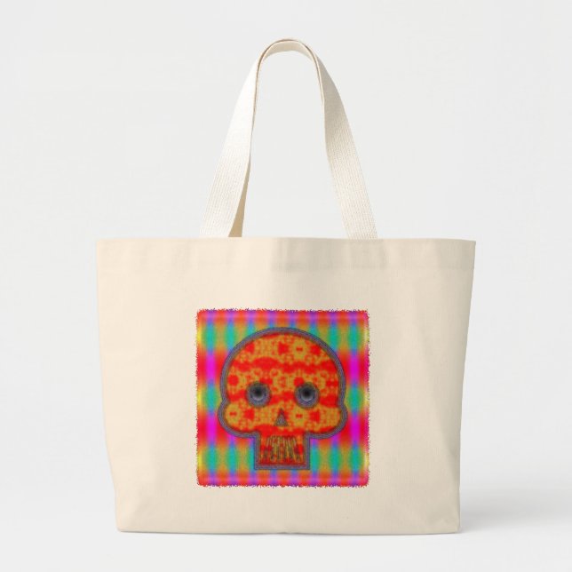Colorful Robot Skull Painting Large Tote Bag (Front)