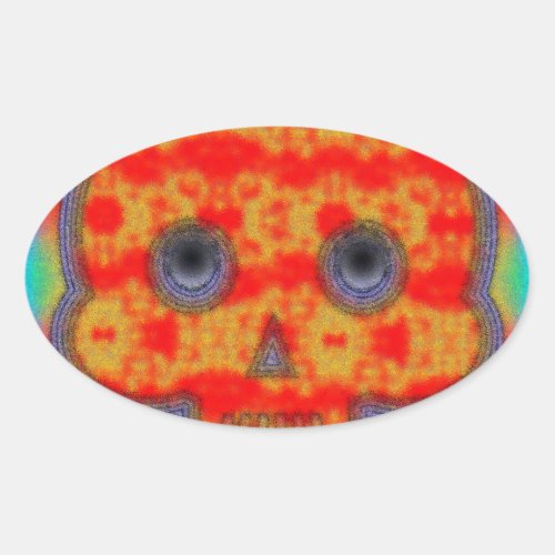 Colorful Robot Skull Painting Oval Sticker