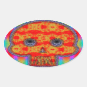 Colorful Robot Skull Painting Oval Sticker