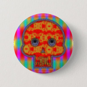 Colorful Robot Skull Painting Pinback Button