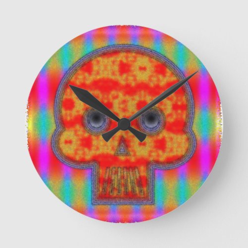 Colorful Robot Skull Painting Round Clock