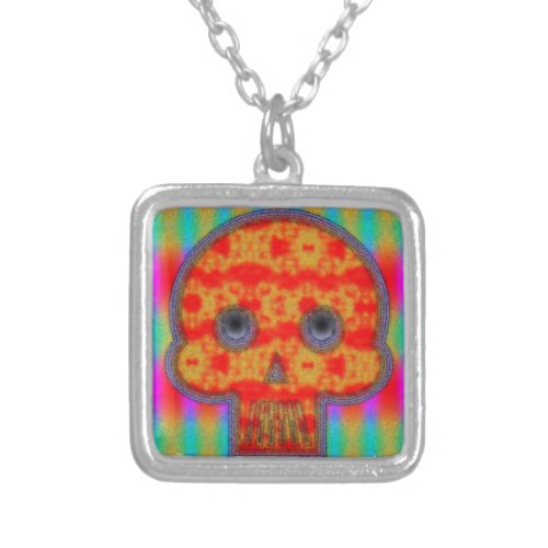 Colorful Robot Skull Painting Silver Plated Necklace