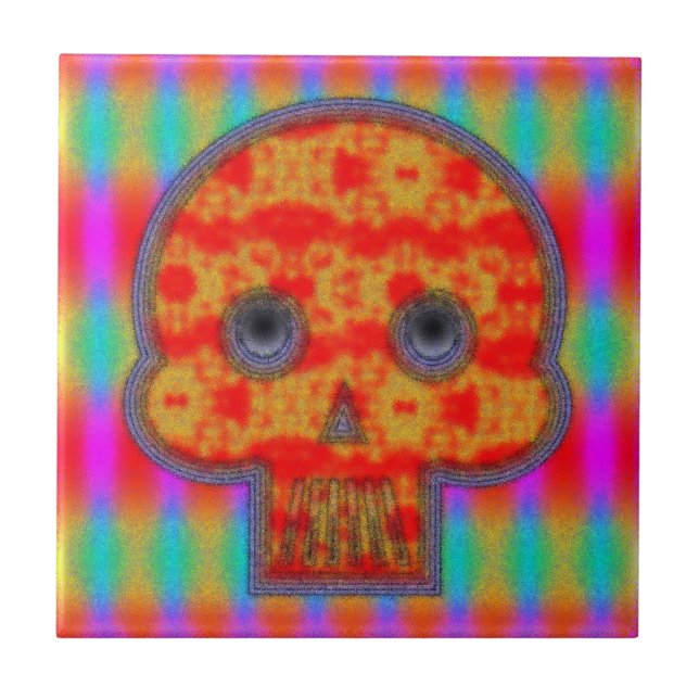 Colorful Robot Skull Painting Tile (Front)