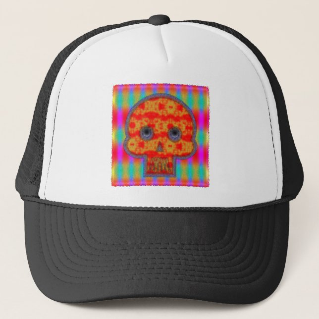 Colorful Robot Skull Painting Trucker Hat (Front)