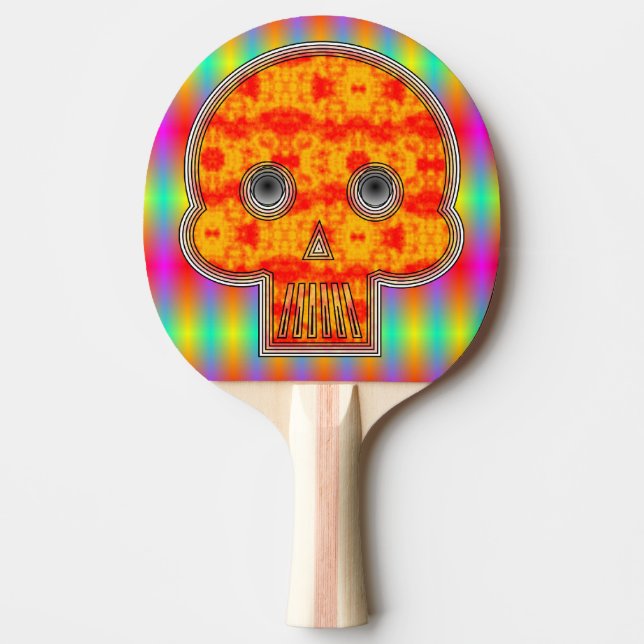 Colorful Robot Skull Ping Pong Paddle (Front)
