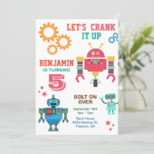 Colorful Robots Kids Birthday Party Invitation (Standing Front)