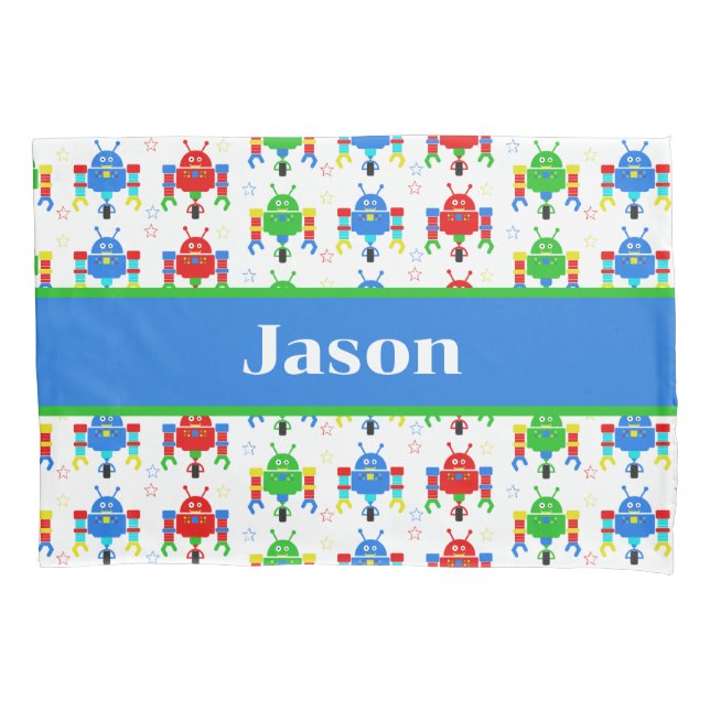 Colorful Robots Kids Personalized Pillow Case (Front)