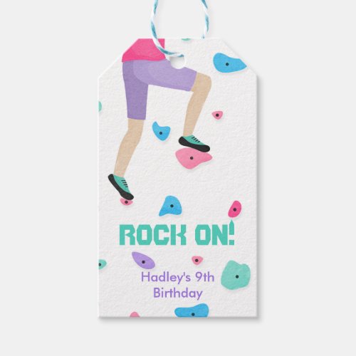 Colorful Rock Climbing Party Girl Gift Tags