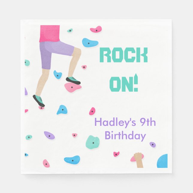 Colorful Rock Climbing Party Napkins (Front)
