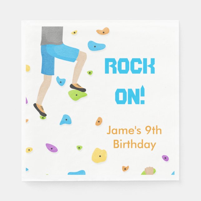 Colorful Rock Climbing Party Napkins (Front)