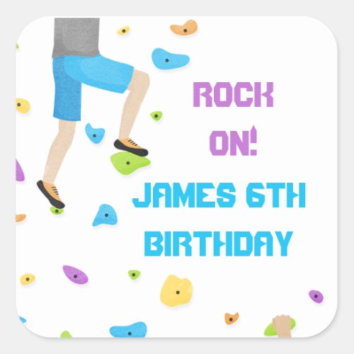 Colorful Rock Climbing Party  Paper Plate Square Sticker