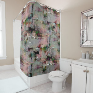 Colorful rock predominated salmon to greenish grey shower curtain