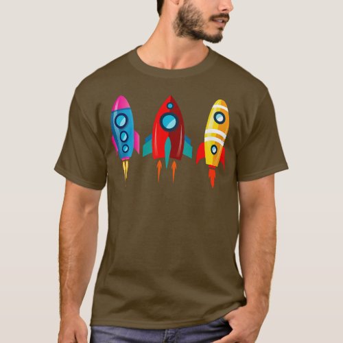 Colorful Rocket Ships Astronaut Long Sleeve  T_Shirt