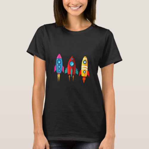Colorful Rocket Ships Astronaut Raglan  T_Shirt