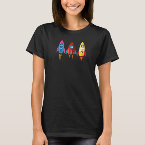 Colorful Rocket Ships Astronaut Raglan T_Shirt