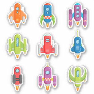 Colorful Rocket Ships Sticker