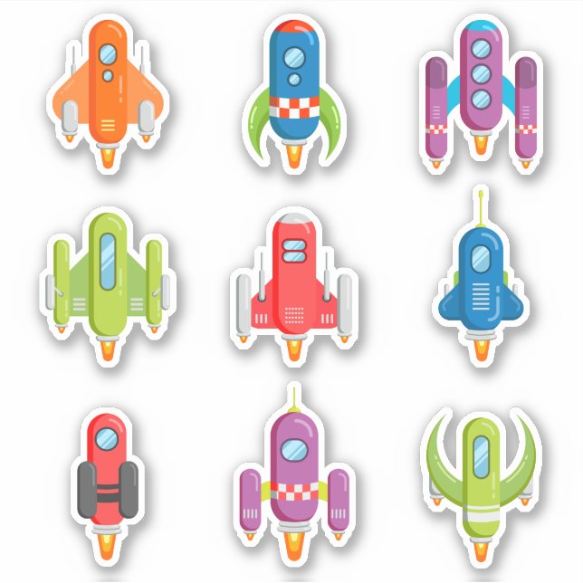 Colorful Rocket Ships Sticker (Front)