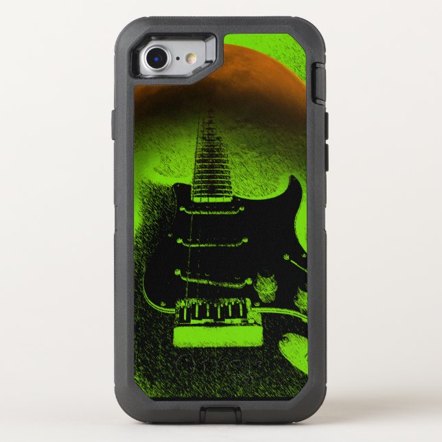 Colorful Rocknroll Moon Guitar Distressed Music Otterbox iPhone Case (Back)