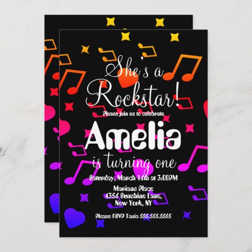 Colorful Rockstar Guitar Star Rock Birthday  Invitation