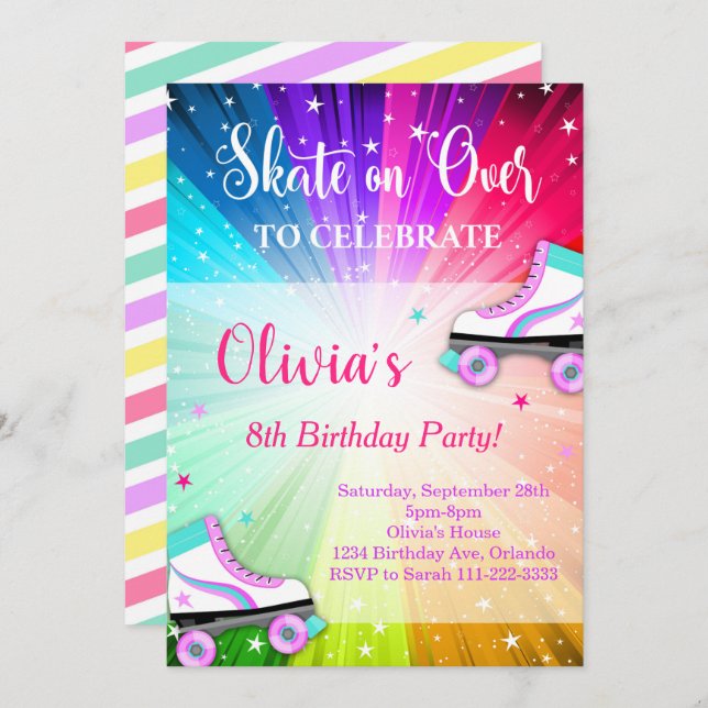 Colorful Roller Skate Birthday Party Invite (Front/Back)