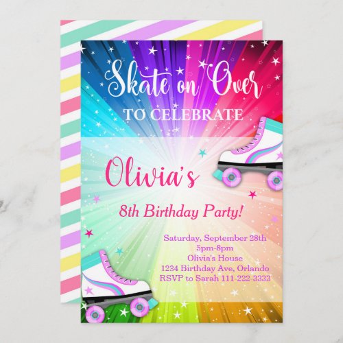 Colorful Roller Skate Birthday Party Invite