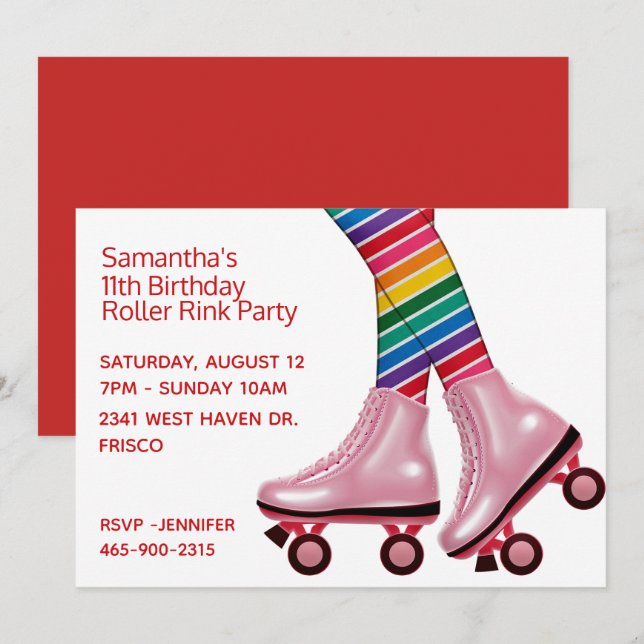 Colorful Roller Skating Birthday Party Invitation (Front/Back)