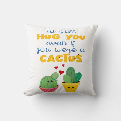 Colorful romantic Cactus fun Valentine Throw Pillow