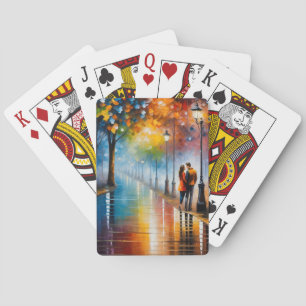 Colorful Romantic Couple Street Night Painting  Poker Cards