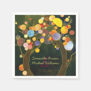 Colorful Romantic Love Trees Wedding Paper Napkins