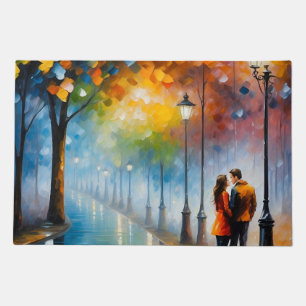 Colorful Romantic Modern Couple in Park Painting Doormat