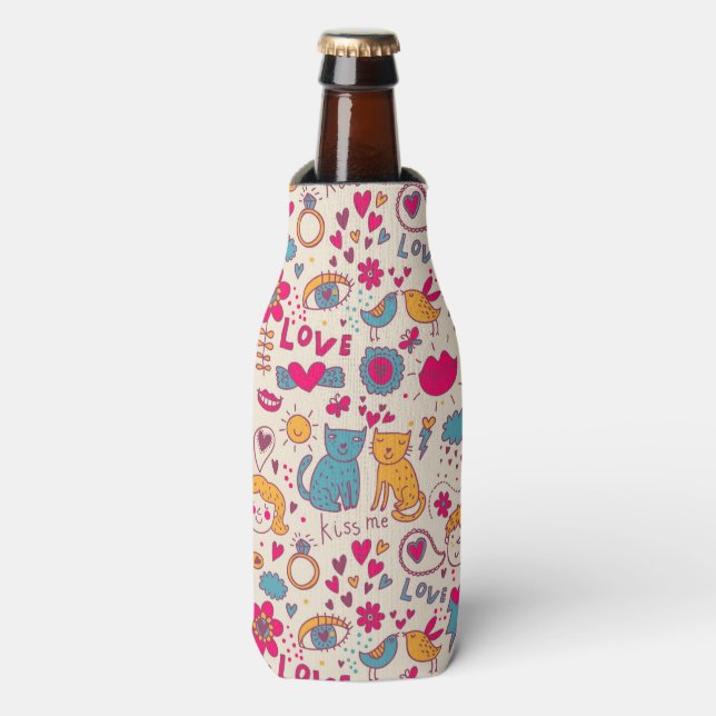 Colorful romantic pattern bottle cooler (Bottle Front)