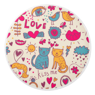 Colorful romantic pattern ceramic knob