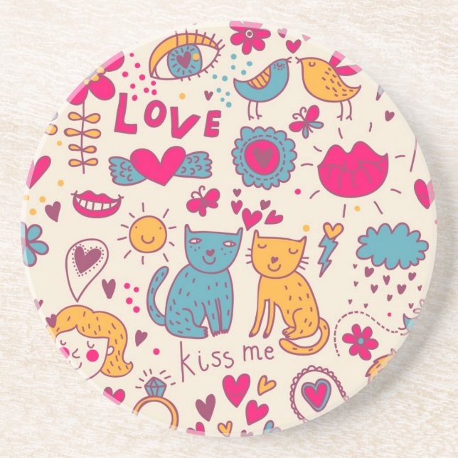 Colorful romantic pattern coaster (Front)