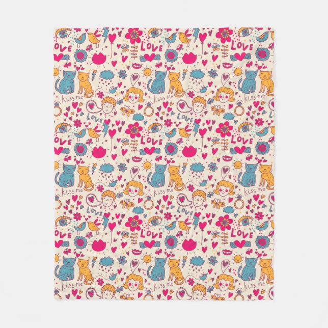Colorful romantic pattern fleece blanket (Front)