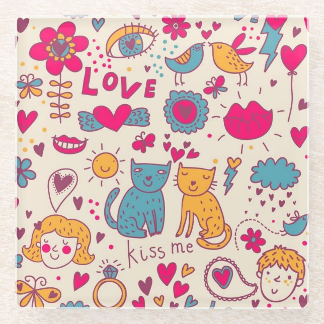 Colorful romantic pattern glass coaster (Front)