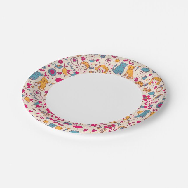 Colorful romantic pattern paper plates (Angled)