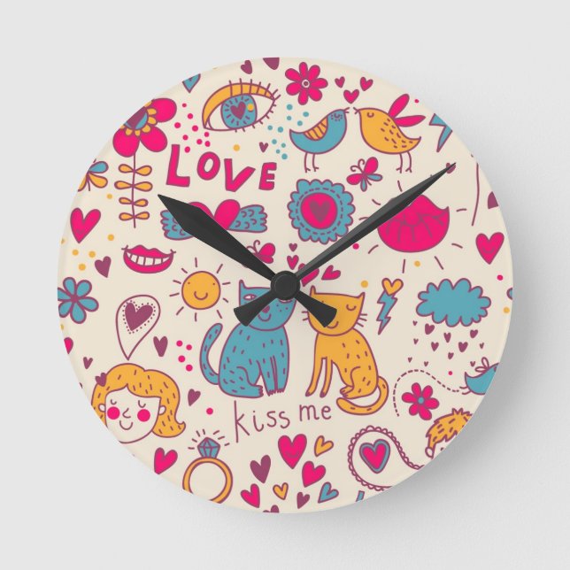 Colorful romantic pattern round clock (Front)