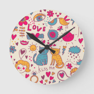 Colorful romantic pattern round clock