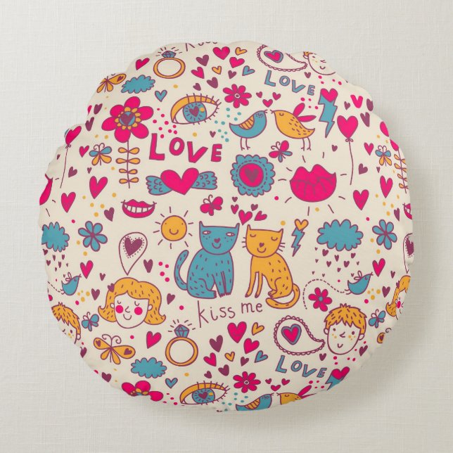 Colorful romantic pattern round pillow (Front)