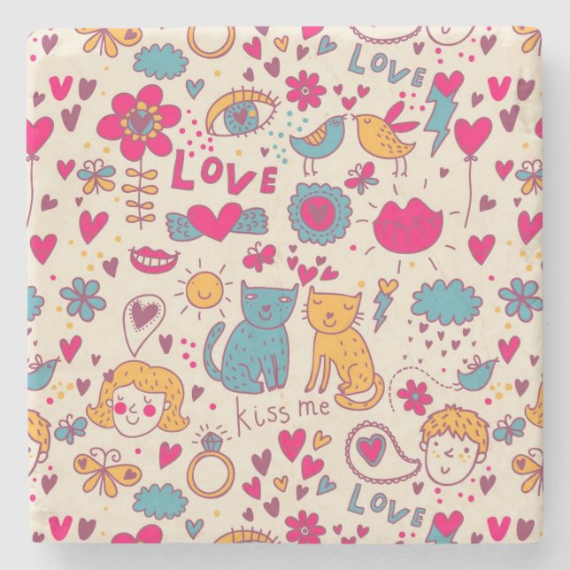 Colorful romantic pattern stone coaster (Front)