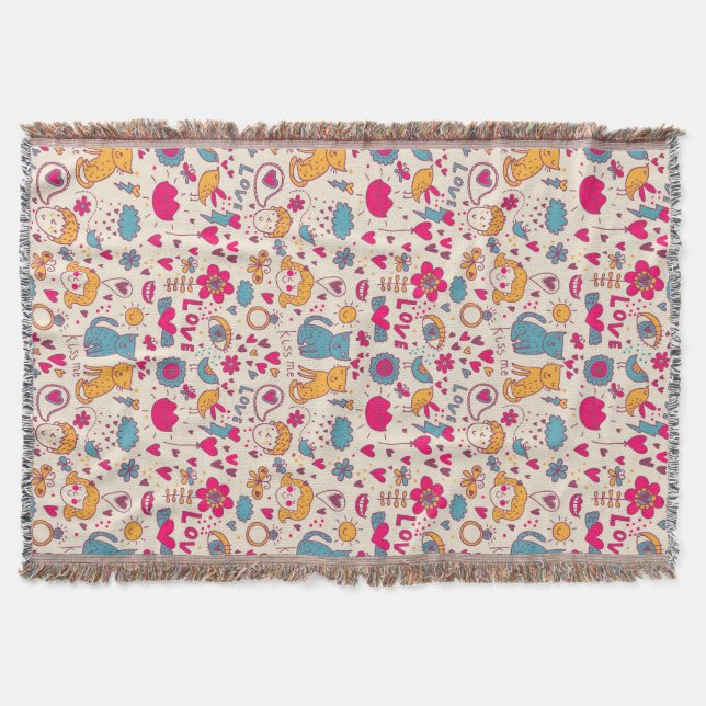 Colorful romantic pattern throw blanket (Front)